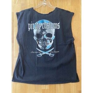 Vtg Sunfaded Gradient Skull Bones Men Shirt Pirate Graphic Chrome Biker Distress